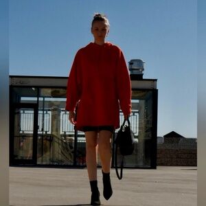 H&M Oversized Sweathershit Hoodie Orange XS Side Side Vent Zippers